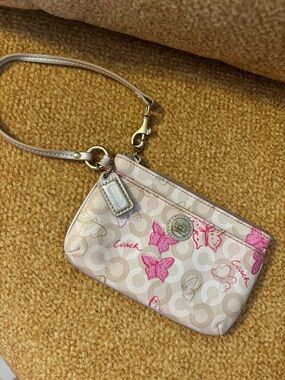 Coach Pink & Beige Butterfly Signature Wristlet